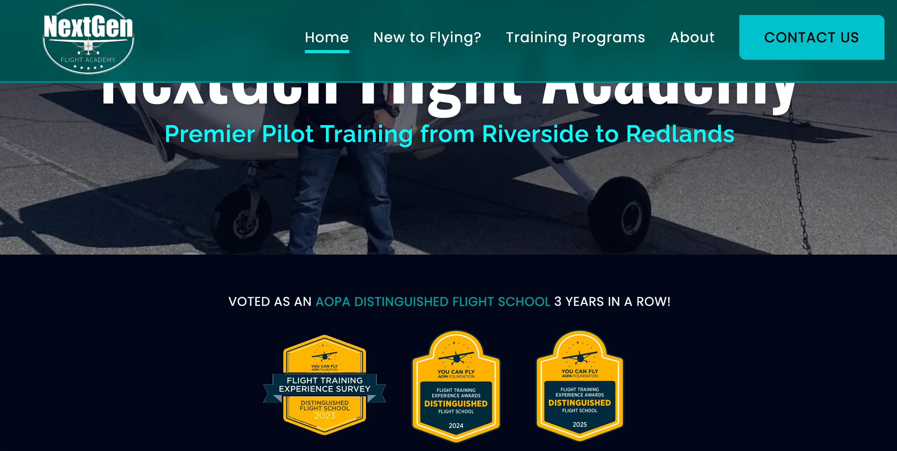 Example of NextGen Flight Academy (LA - Redlands, Riverside) participating and being awarded with AOPA flight training award