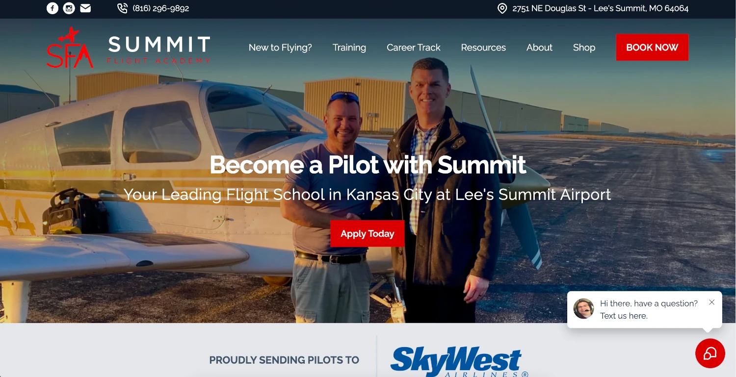 Example of highly optimized flight school website (Summit Flight Academy, Kansas City)